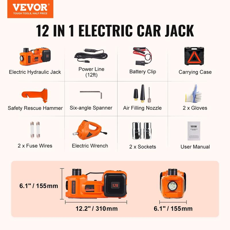 【🏆5-Year Warranty】5-in-1 Electric Hydraulic Car Jack Kit 5 Ton 12V Car Jack Hydraulic with Electric Impact Wrench & Inflator Pump, Portable Car Lift Emergency Roadside Tire Change Tool Set for SUV Sedan