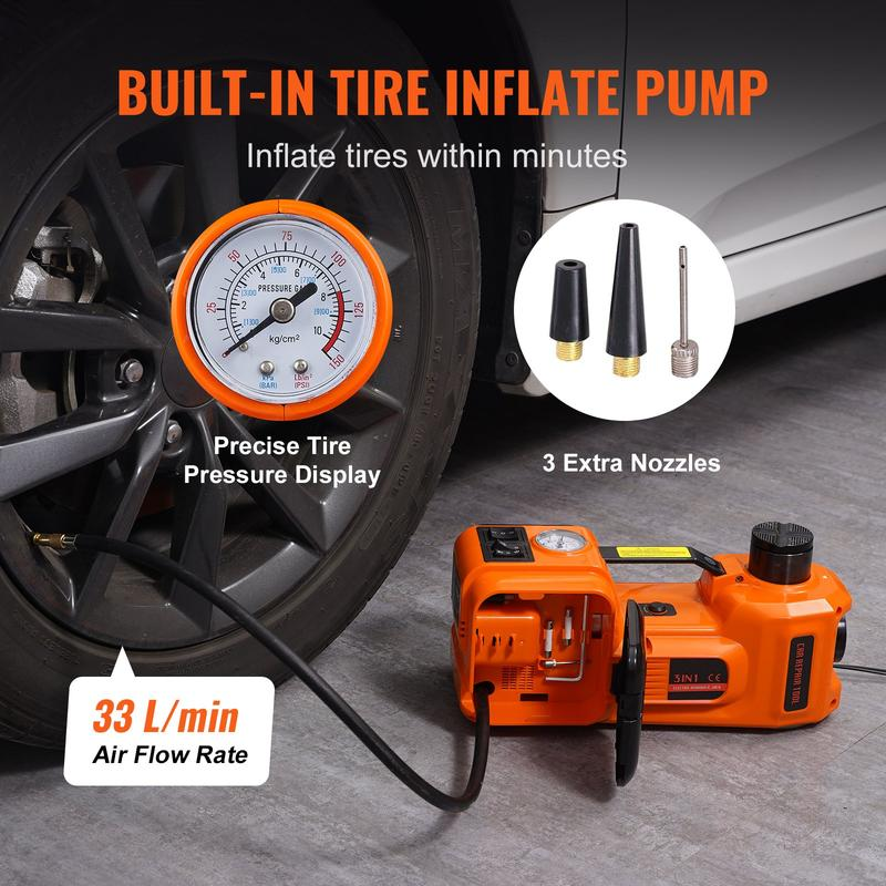 【🏆5-Year Warranty】5-in-1 Electric Hydraulic Car Jack Kit 5 Ton 12V Car Jack Hydraulic with Electric Impact Wrench & Inflator Pump, Portable Car Lift Emergency Roadside Tire Change Tool Set for SUV Sedan
