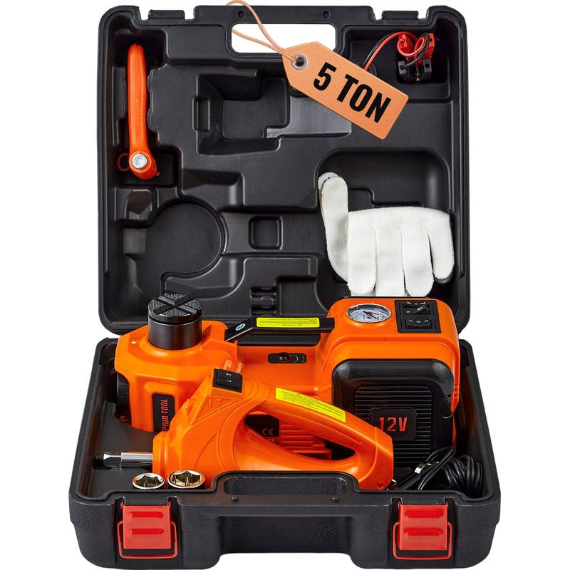 【🏆5-Year Warranty】5-in-1 Electric Hydraulic Car Jack Kit 5 Ton 12V Car Jack Hydraulic with Electric Impact Wrench & Inflator Pump, Portable Car Lift Emergency Roadside Tire Change Tool Set for SUV Sedan