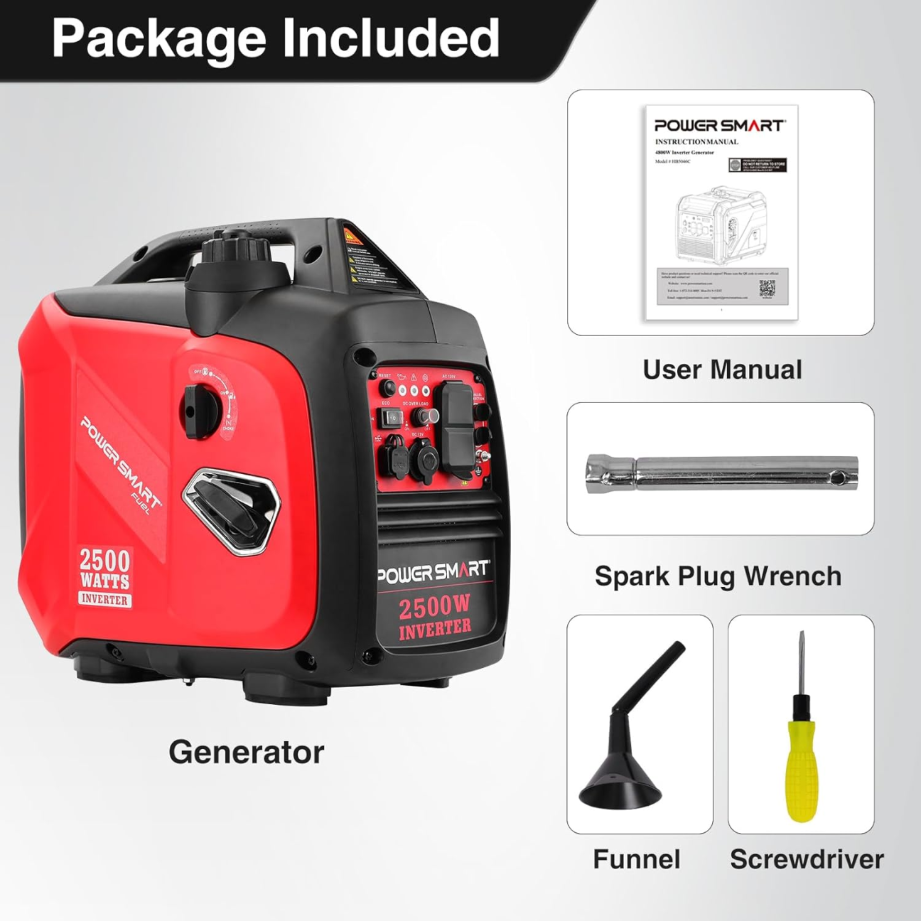 PowerSmart 2500-Watt Portable Inverter Generator, Gas Powered Quiet Inverter with CO Protect, EPA Compliant, Parallel Ready for RV Camping & Home Emergency Power