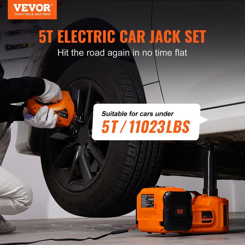 【🏆5-Year Warranty】5-in-1 Electric Hydraulic Car Jack Kit 5 Ton 12V Car Jack Hydraulic with Electric Impact Wrench & Inflator Pump, Portable Car Lift Emergency Roadside Tire Change Tool Set for SUV Sedan