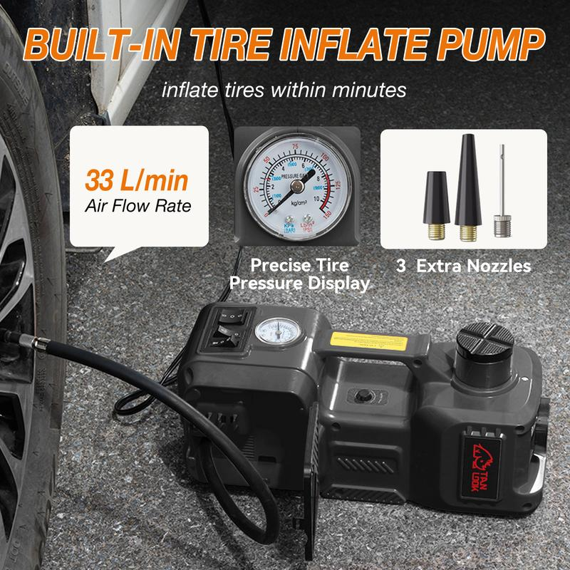【🏆5-Year Warranty】5-in-1 Electric Hydraulic Car Jack Kit 5 Ton 12V Car Jack Hydraulic with Electric Impact Wrench & Inflator Pump, Portable Car Lift Emergency Roadside Tire Change Tool Set for SUV Sedan