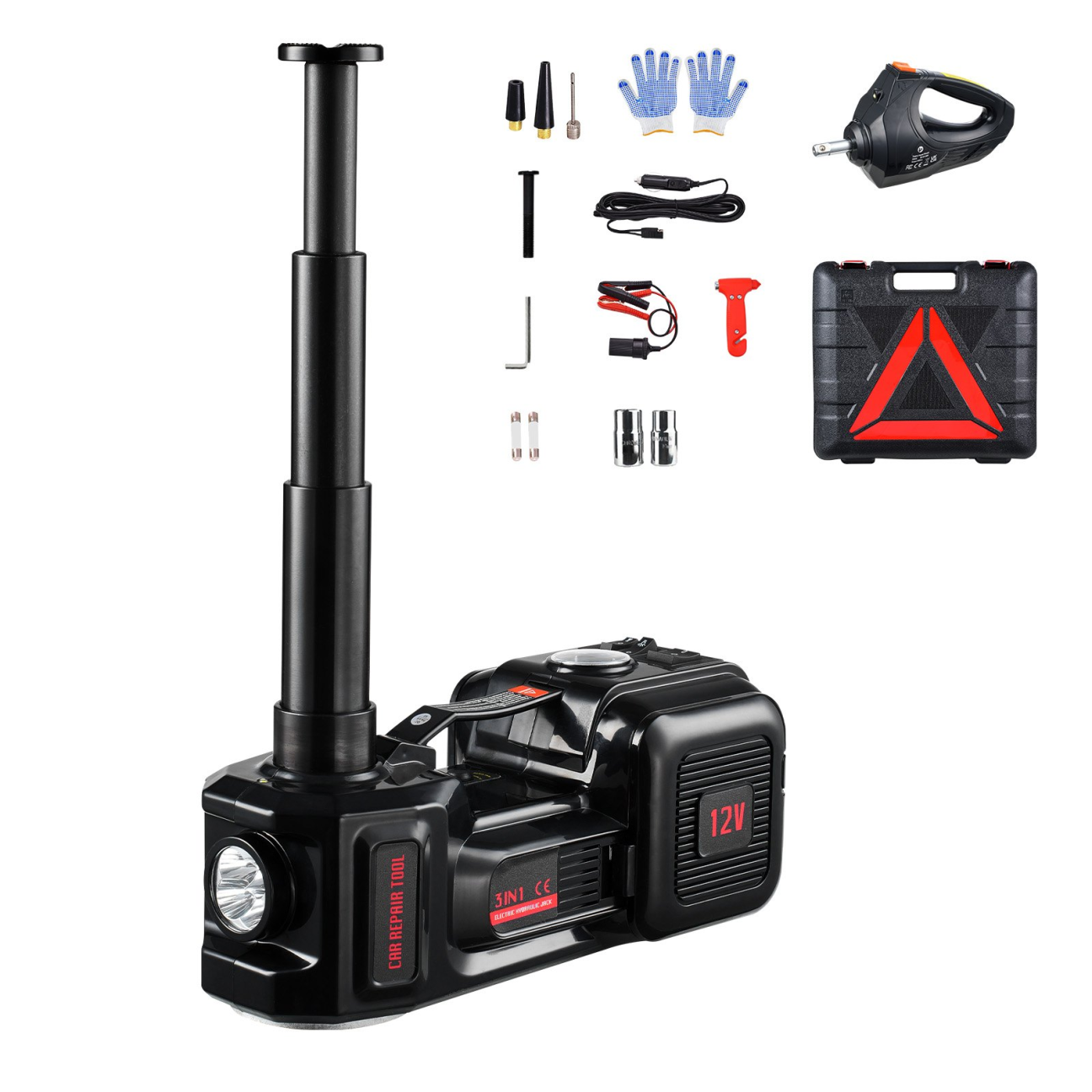 【🏆5-Year Warranty】5-in-1 Electric Hydraulic Car Jack Kit 5 Ton 12V Car Jack Hydraulic with Electric Impact Wrench & Inflator Pump, Portable Car Lift Emergency Roadside Tire Change Tool Set for SUV Sedan